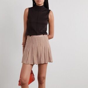 REFORMATION Red Clay Brown & White Portia Checked Crepe Mini Skirt Size 6